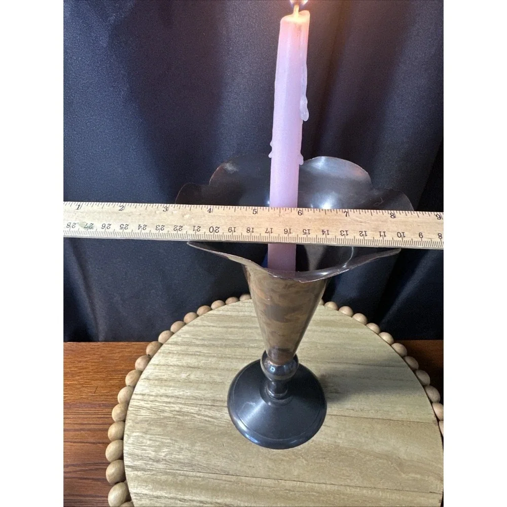 Old Vintage Copper And Brass Candle Holder 9